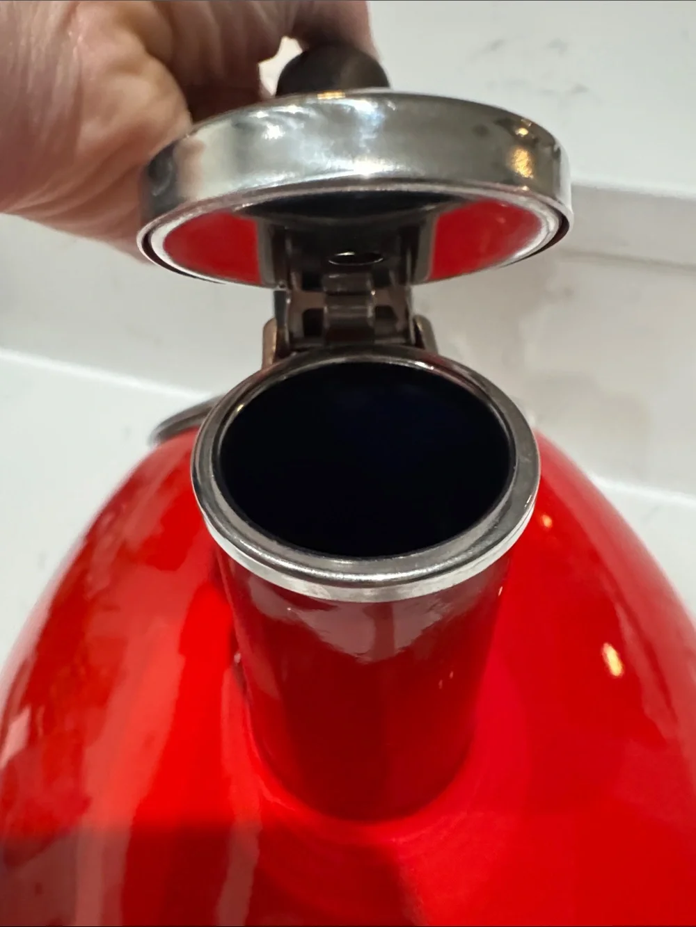 Red Whistling Tea Kettle with Black Handle